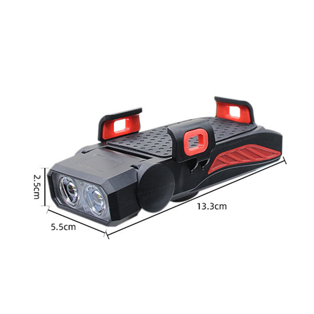 Bicycle LED Light USB Rechargeable Horn Phone Holder 4 in 1