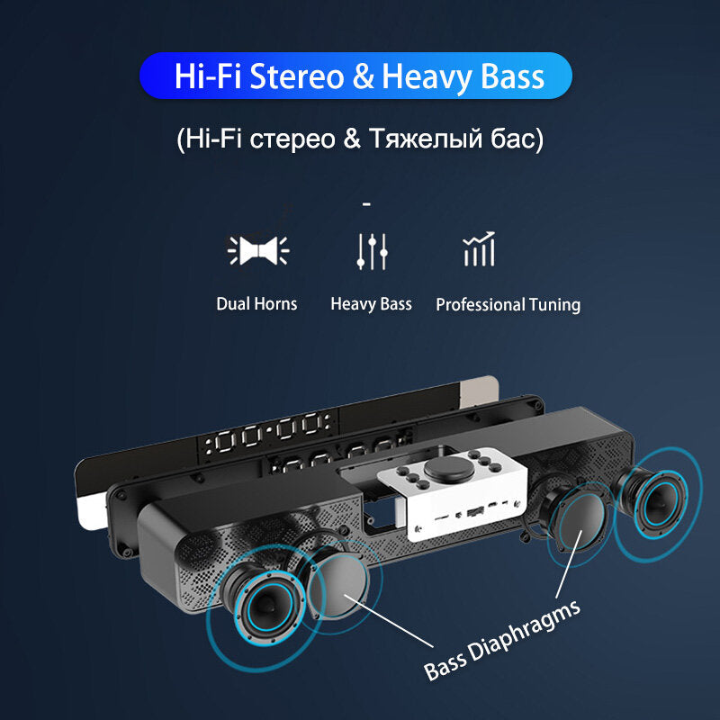 LED Alarm Clock Sound Bar AUX USB Wired Wireless Bluetooth FM Radio Speaker Home Theater Surround SoundBar for PC TV Computer Speaker