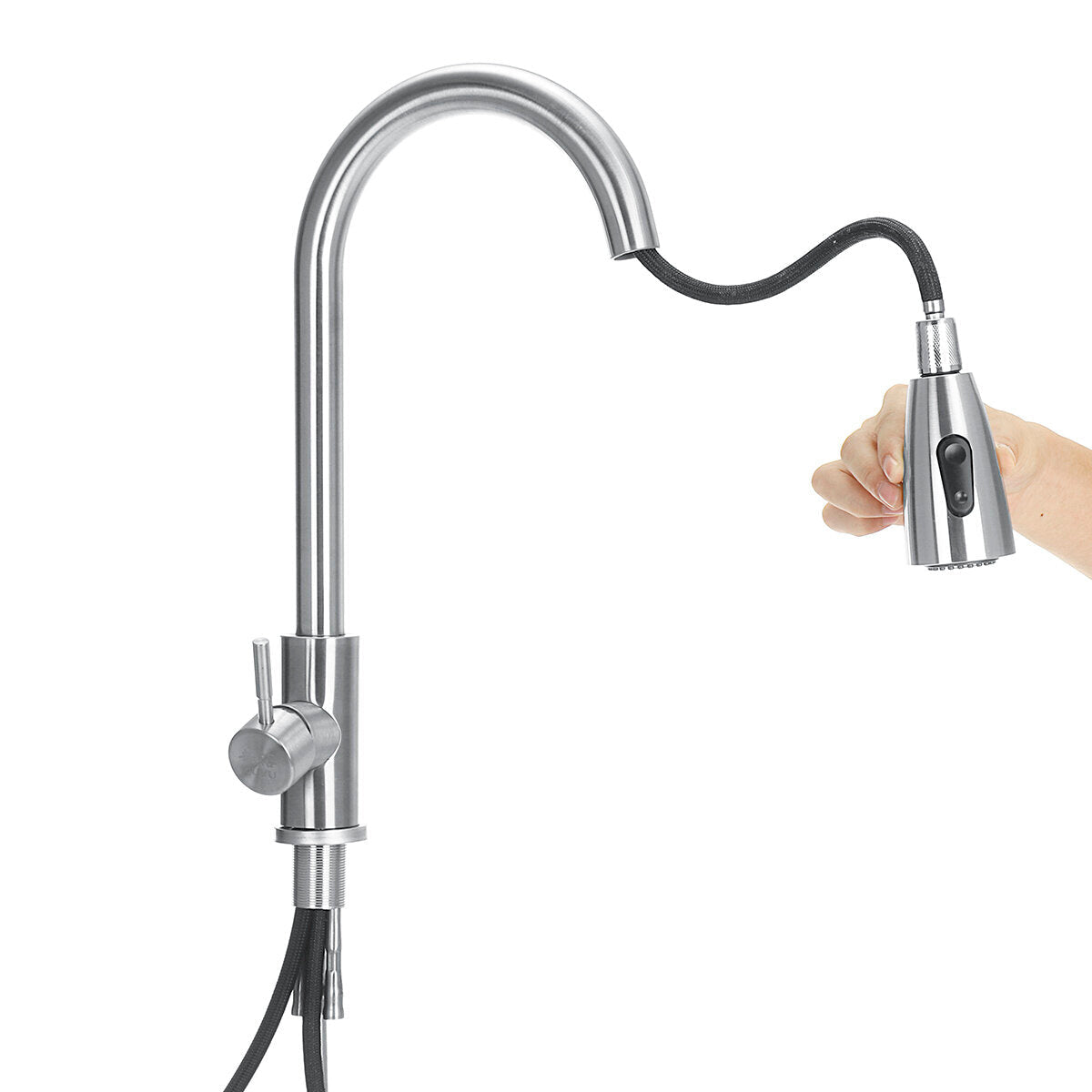 Pull Silver Ramen Basin Tap Pull-Type Stainless Steel Hot And Cold Water With Two Tube