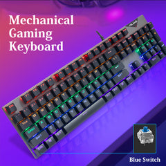 104 Keys Wired Mechanical Keyboard Blue Switch Metal Panel 22 Backlight Effects Gaming Keyboard