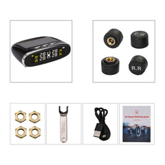 Solar Power TPMS Temperature Alert LCD Display Car Tire Pressure Alarm Monitor System With 4 Internal/External Sensor