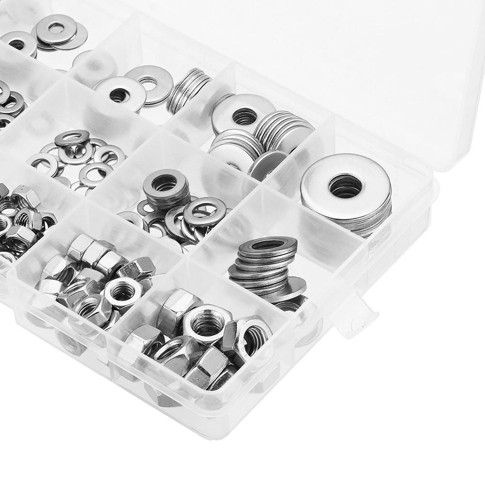 270Pcs Stainless Steel Flat Washer Fender Washer Hex Nut M3/M4/M5/M6/M8 Assortment Kit