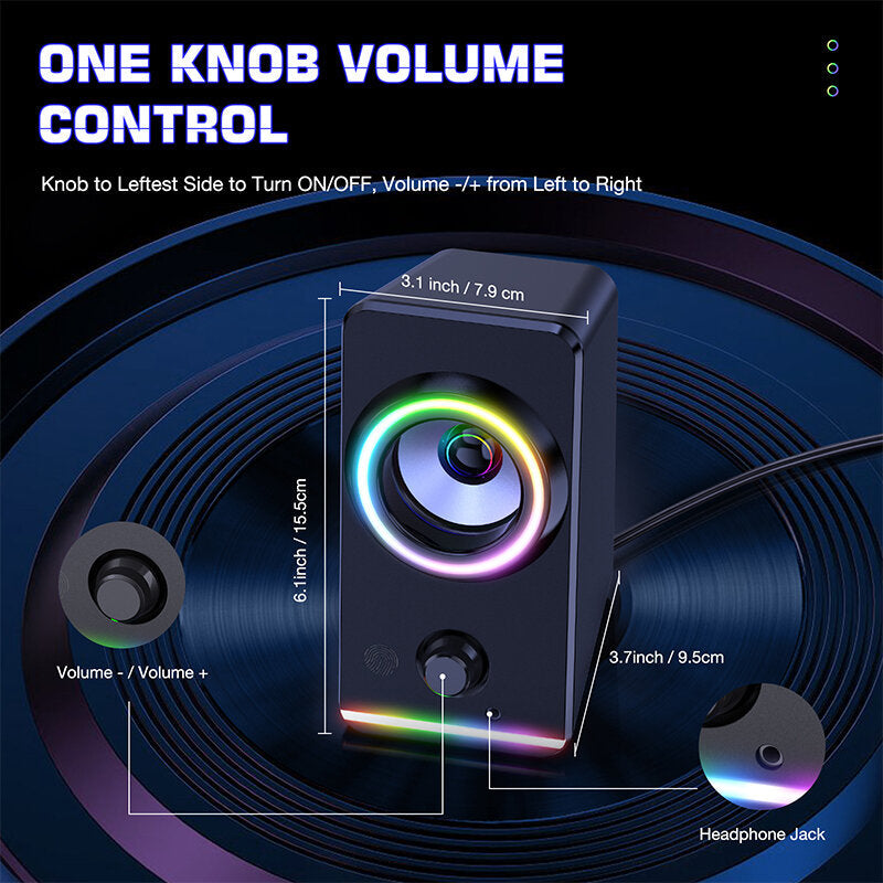 Gaming Speaker 2.0 Channel RGB Light Computer Speaker Stereo Bass Touch Control Gaming Wired USB/3.5mm Speaker