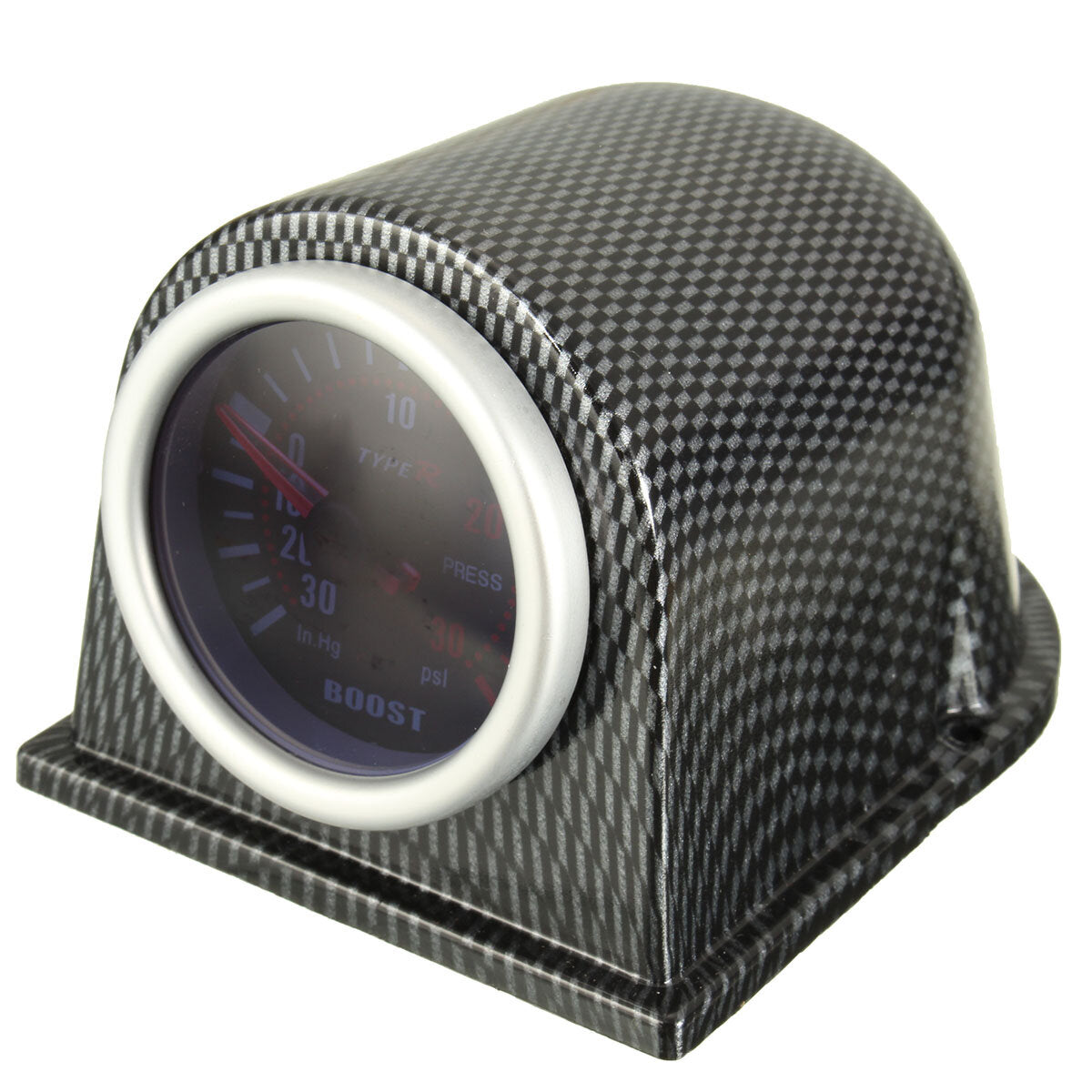 2" 52mm Universal Turbo Boost Gauge Meter Carbon Fiber holder Smoke Face PSI