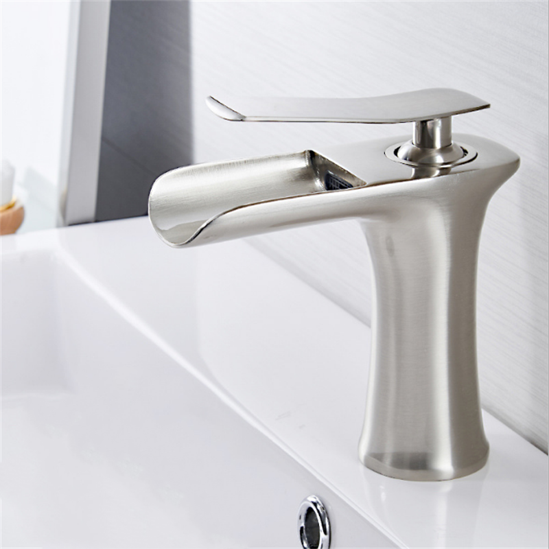 Bathroom Basin Waterfall Faucet Hot Cold Mixer Tap Single Hole Handle Sink Modern Vanity