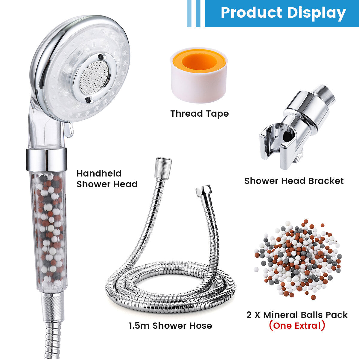 Shower Head Filtration Hand 3 Mode With Limescale Filter And Ion A Pack Of Mineral Ball Substitutes