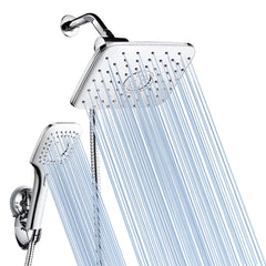 ABS and Chrome Finish Faucet Shower Head Combo w/ 60Inch Stainless Steel Hose for Bathroom