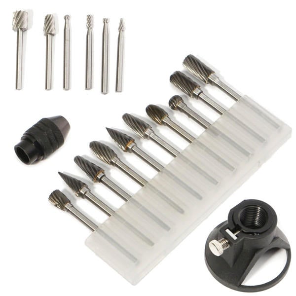 Drill Carving Locator with 0.5-3.2mm Keyless Chuck 6pcs Router Bits and 10pcs Wood Milling Burrs