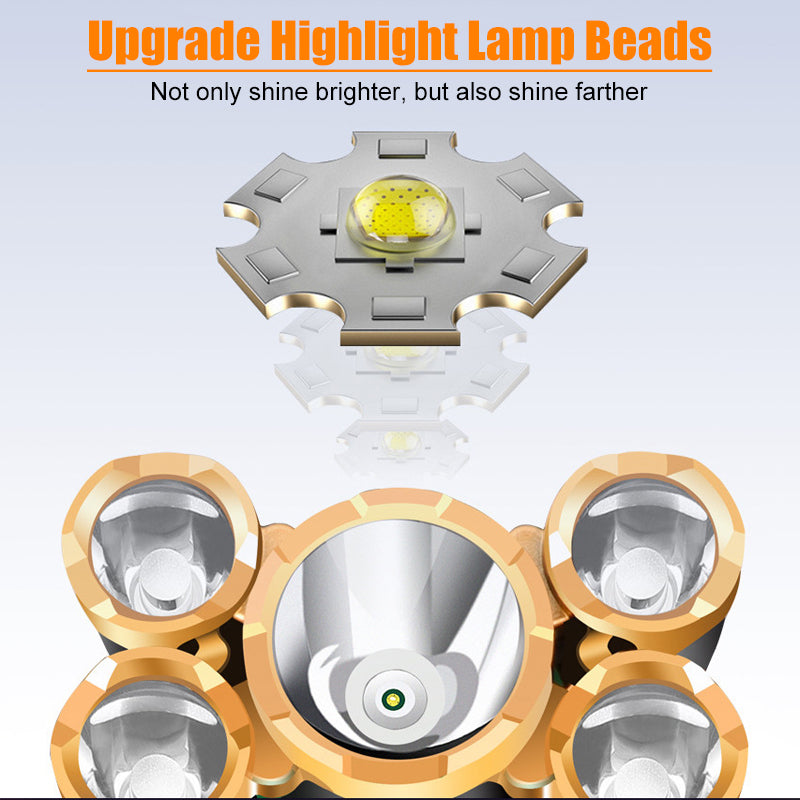 5LEDs T6+4XPE LED Headlamp Cycling Headlight 4-Modes Fishing Lanterna Outdoor Camping Waterproof Head Torch Lamp