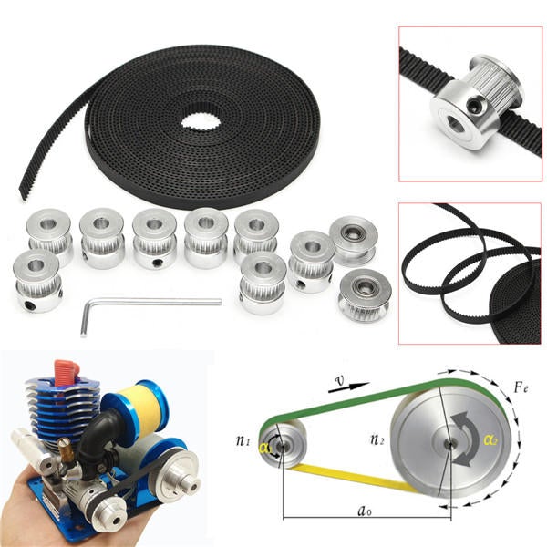 8pcs 20T Bore 5mm Timing Pulley with 5m Belt and 2pcs Tensioner