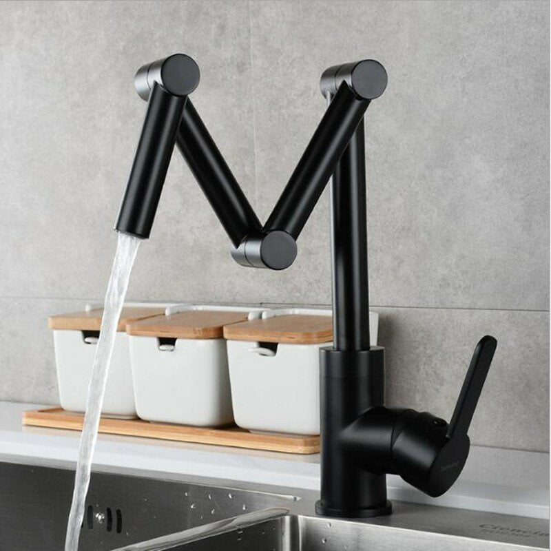 Folding Kitchen Sink Faucet Retractable Hot and Cold Mixer Tap Brass Universal Swivel Modern