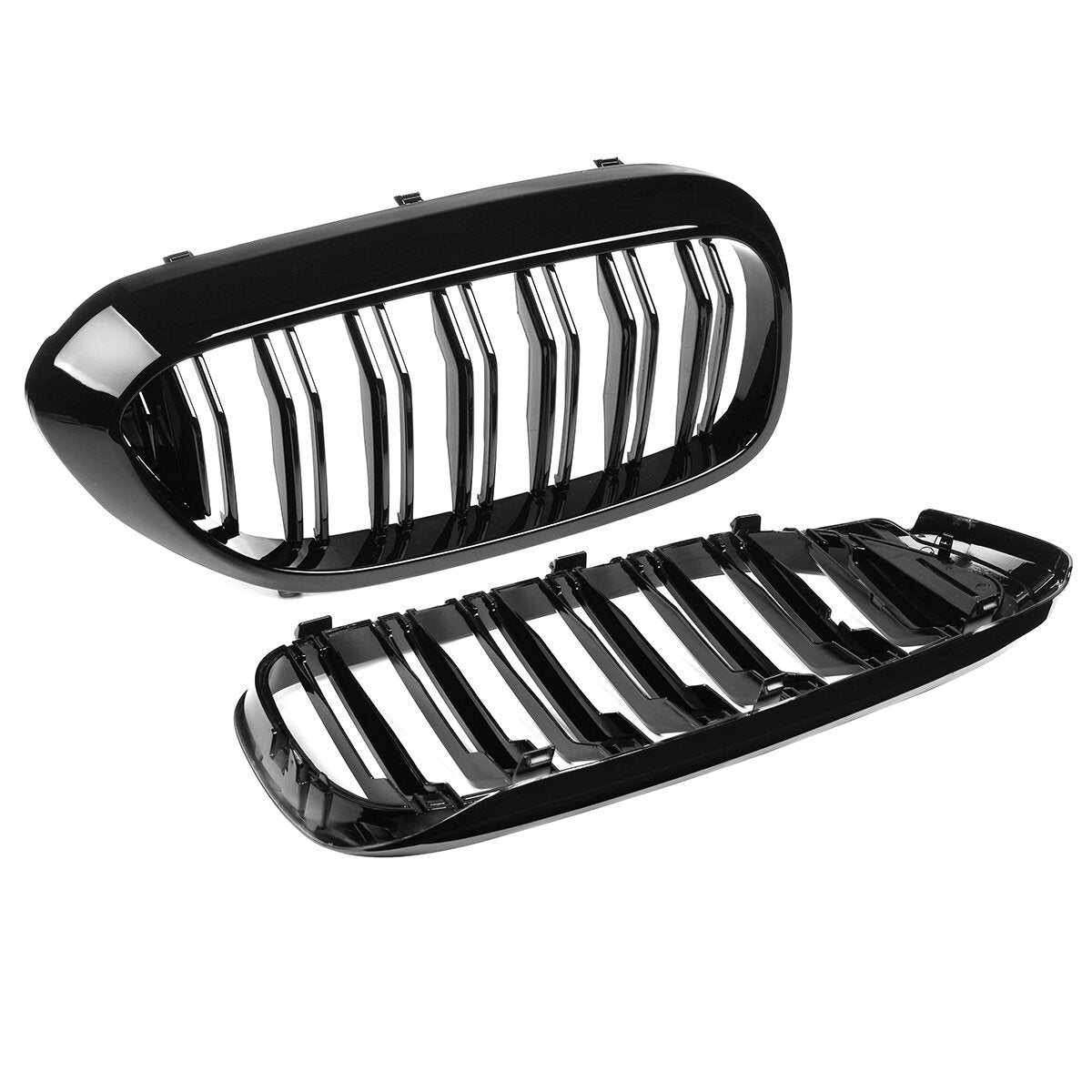 Pair Gloss Black Front Dual Slats Front Car Grilles For BMW 5 Series