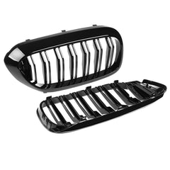 Pair Gloss Black Front Dual Slats Front Car Grilles For BMW 5 Series