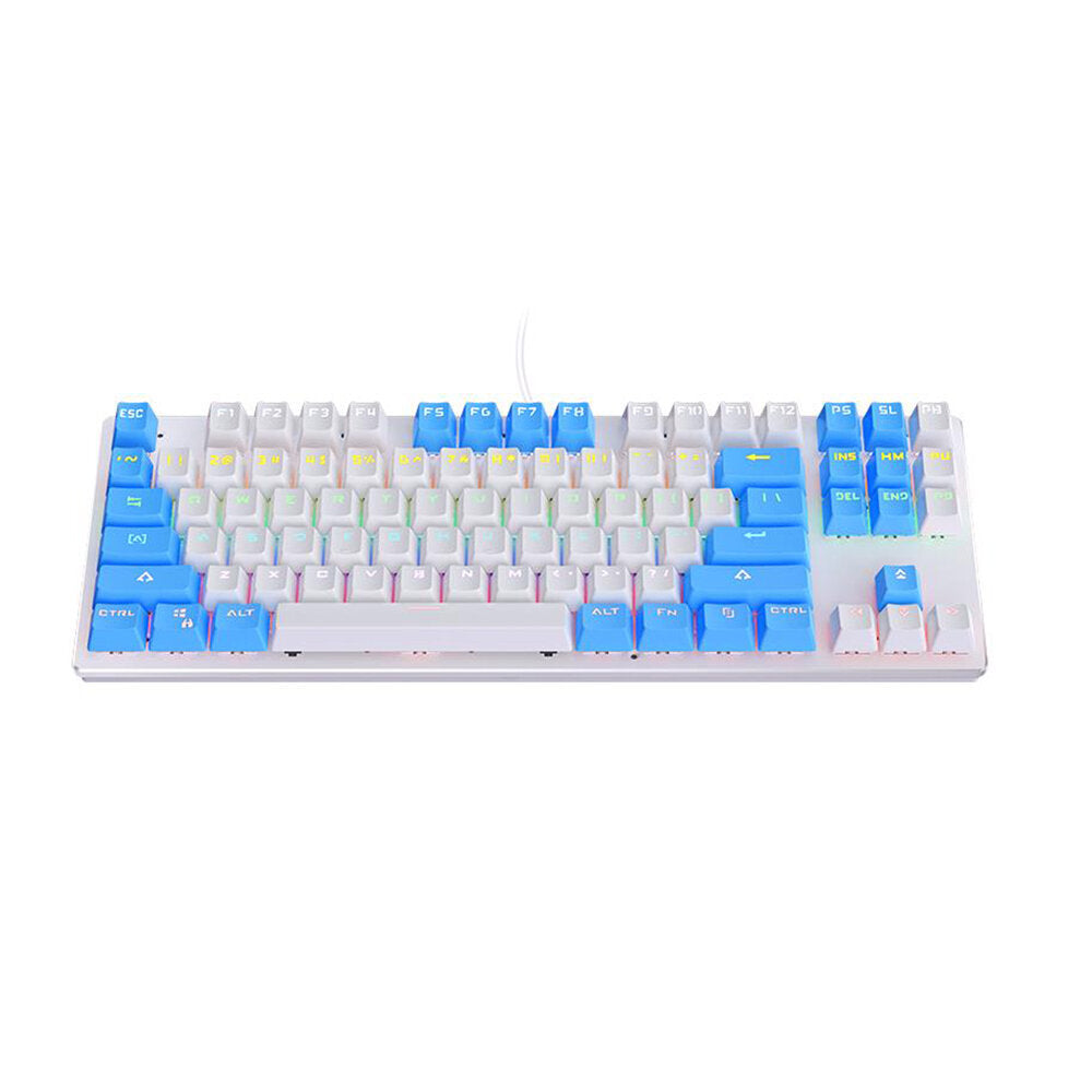 Mechanical Keyboard 87 Keys TKL Layout USB Wired Detachable Panel Blue/Black Switch Colorful Rainbow Backlit Gaming Keyboard for Laptop PC Gamer