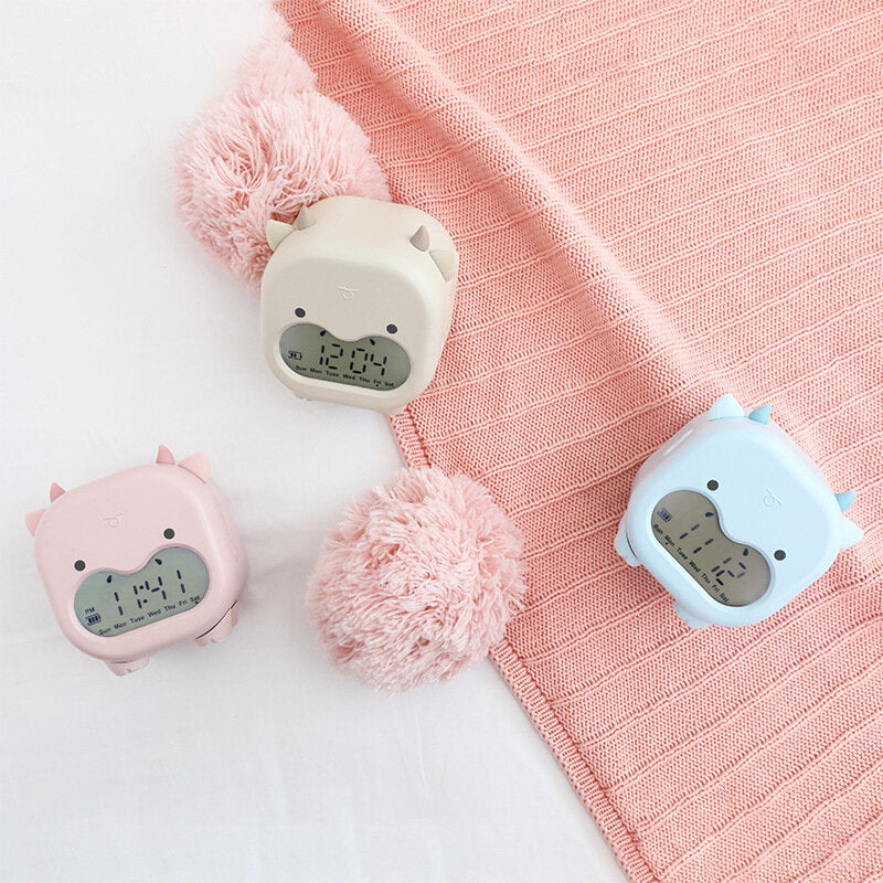 Timing Cow Shape Alarm Clock Digital Creative Electronic Clock Children's Student Voice Report Clock USB Charging