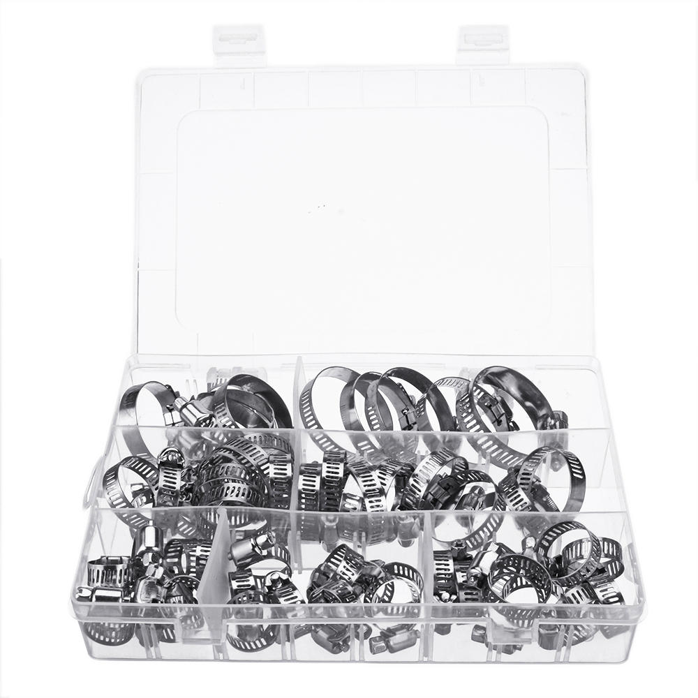 60Pcs Fuel Injection Hose Line Clamp Stainless Steel Adjustable Worm Gear Clamp Assortment