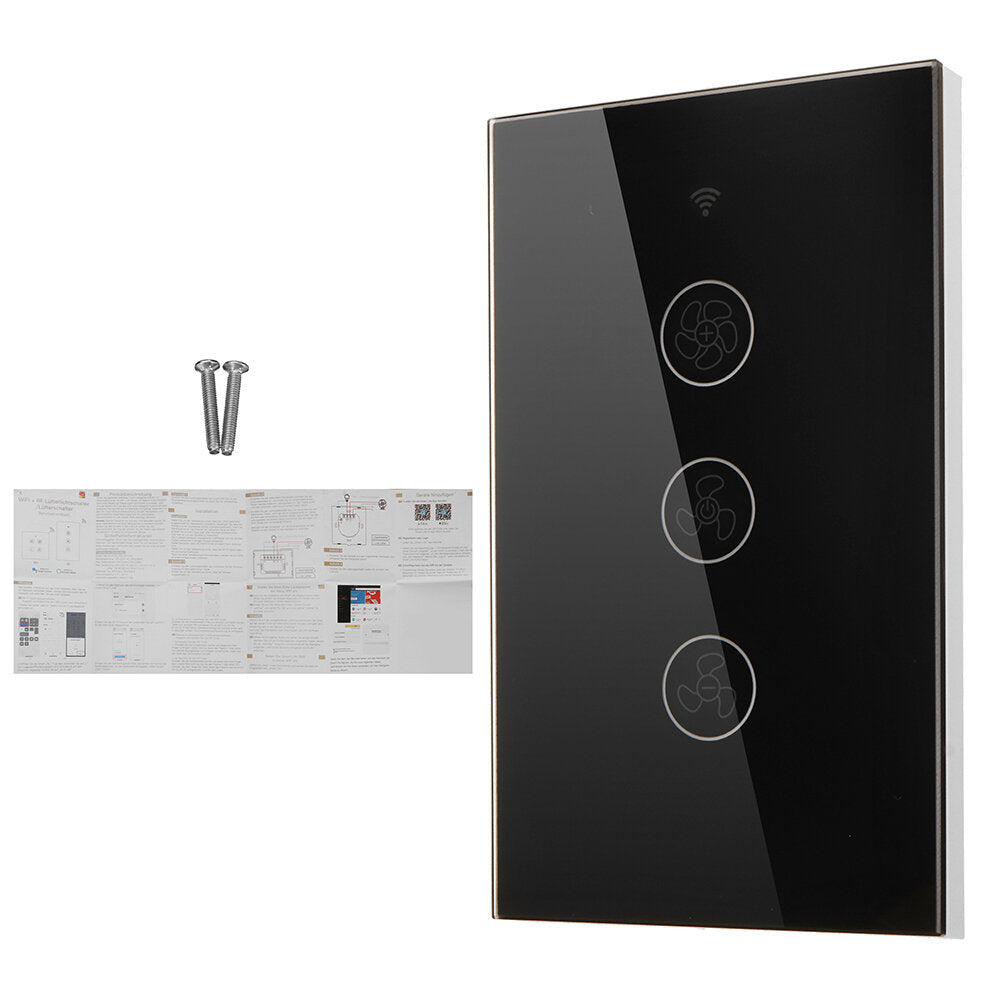 Black WiFi+RF433 Smart US Ceiling Fan Switch Smart Life/Tuya App 2/3 Way Control Wireless Remote Control Works with Alexa and Google