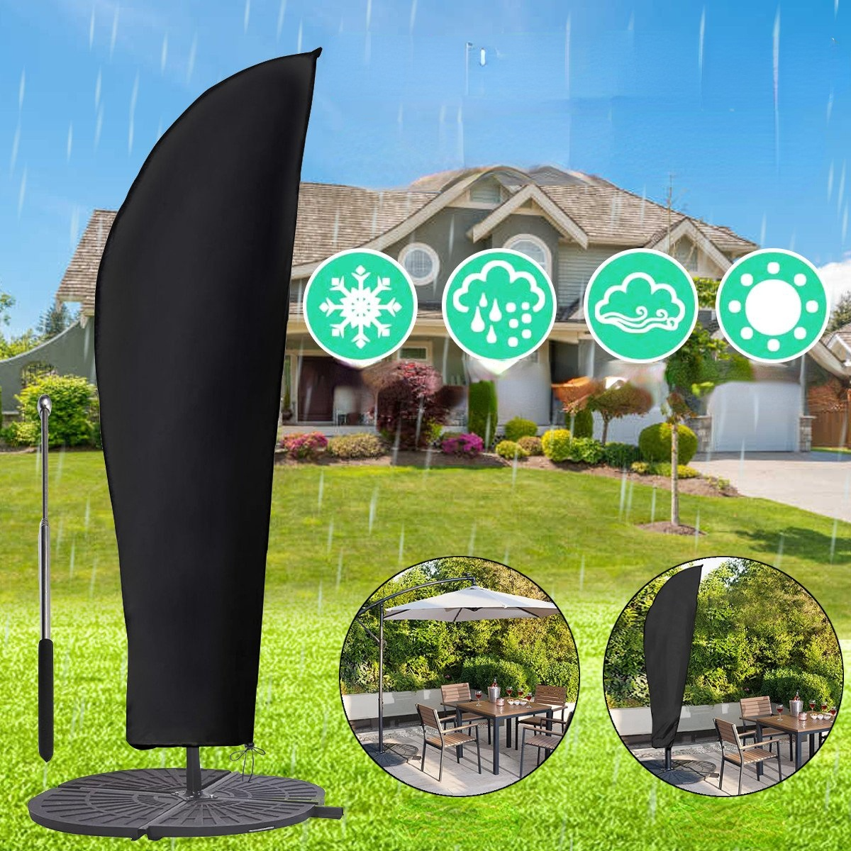 Parasol Umbrella Cover Anti-UV Dust-proof Waterproof Polyester Protective Cover for Cantilever Garden Patio