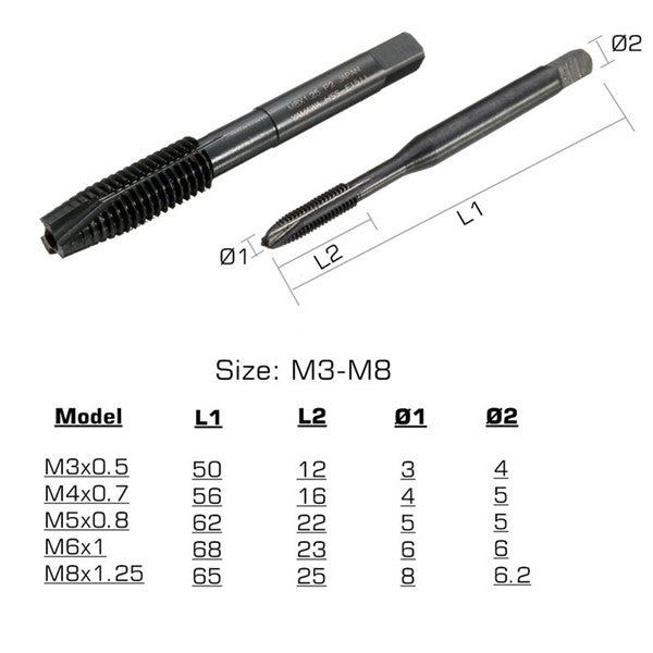 M3/M4/M5/M6/M8 HSS Nitride Coated Metric Spiral Hand Thread Screw Tap