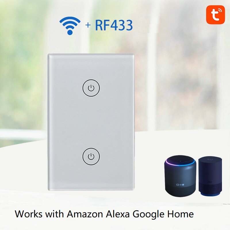 Smart US Dual Control Switch Multi-control 2Gang Switch Works with Amazon Alexa Google Home WiFi+RF433