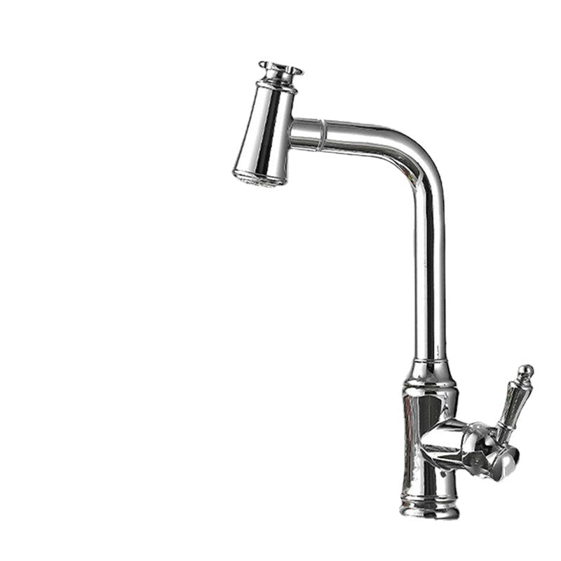 Kitchen Sink Faucet Pull-Out Sprayer Brass Hot Cold Water Mixer Tap Two Mode 360 Swivel With Hose