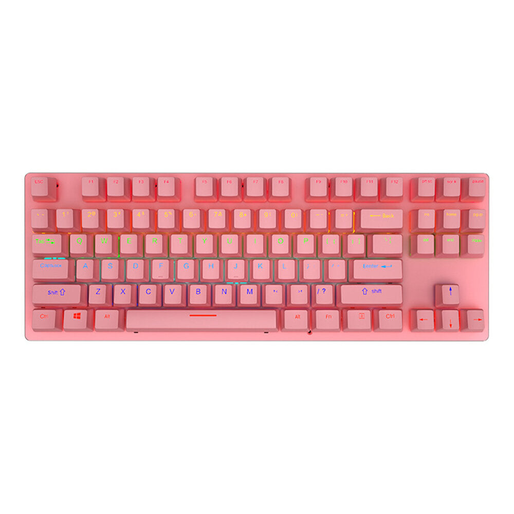Mechanical Keyboard 87 Keys Suspended Translucent Keycaps Blue/Red Switch Colorful Backlit USB Wired Gaming Keyboard for Desktop Laptop Gamer
