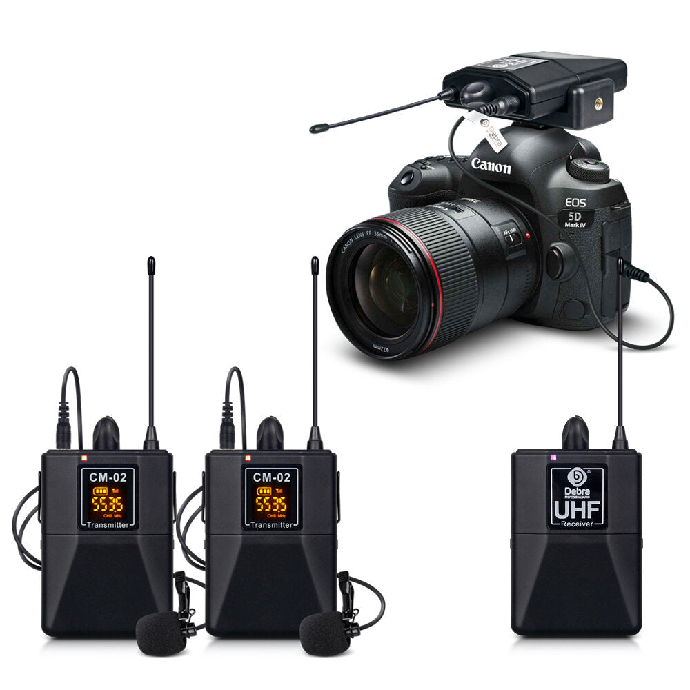UHF Wireless Lavalier Mic with Monitor Function and Interview Lapel for Smartphone DSLR Camera Webcast