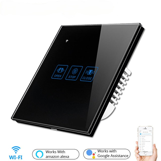 Curtain Touch Wall Switch Crystal Panel Electric Motorized Blinds Smart Switch Remote Control Works with Alexa Google Home