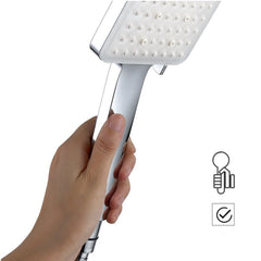 Square Shower Head With 1.5 m Stainless Steel Hose Hand 6 Jet Types Large Water-Saving High Pressure Chrome Universal For Bathing And Spa