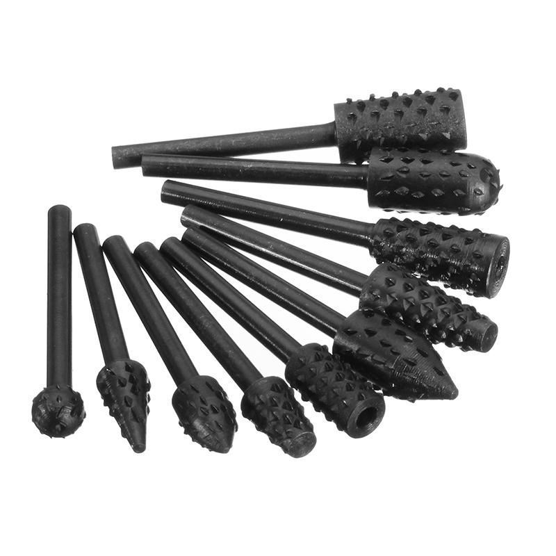 10Pcs 3mm Shank Rotary File Drill Bits Cutter Rasp Set Woodworking Tool