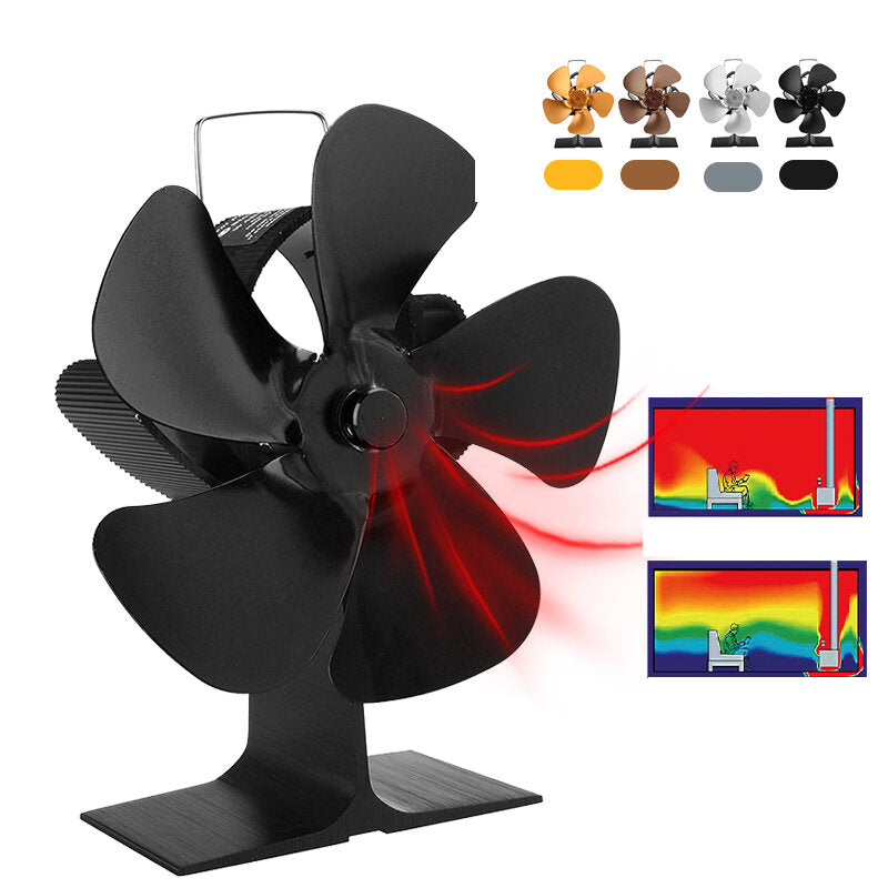 5 Blades Fireplace Fan Silent Motors Heat Powered Stove Fan Eco Stove Fan for Gas/Pellet/Wood/Log Stoves