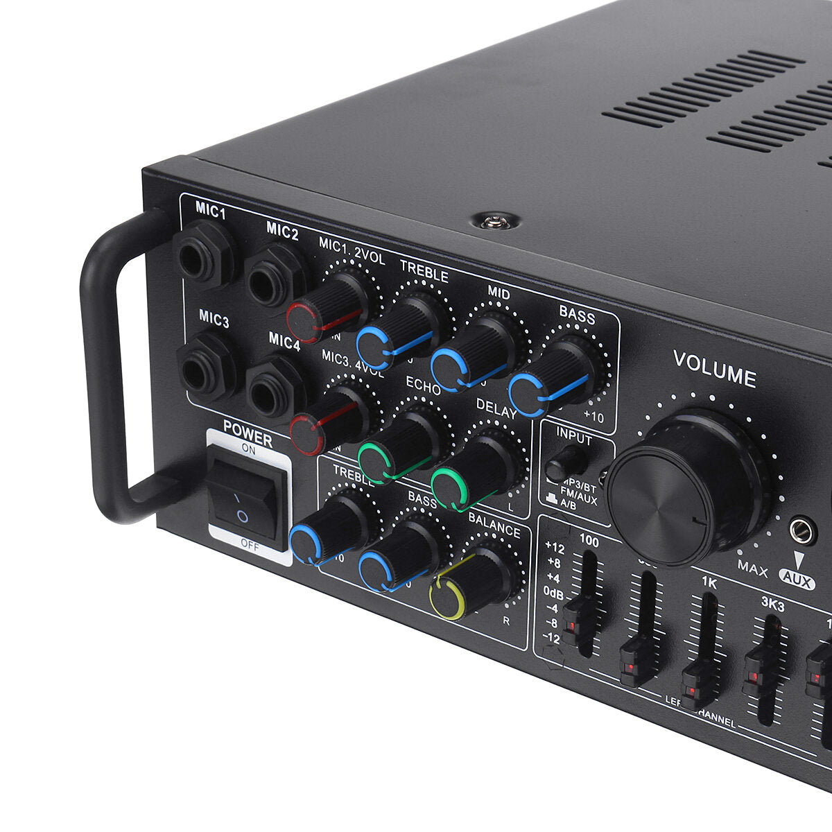 12V 2000W 4 Way Microphone Input Amplifier Audio Stereo Digital Radio USB SD AMP FM DVD Remote Control Bluetooth 5.0 Car Home