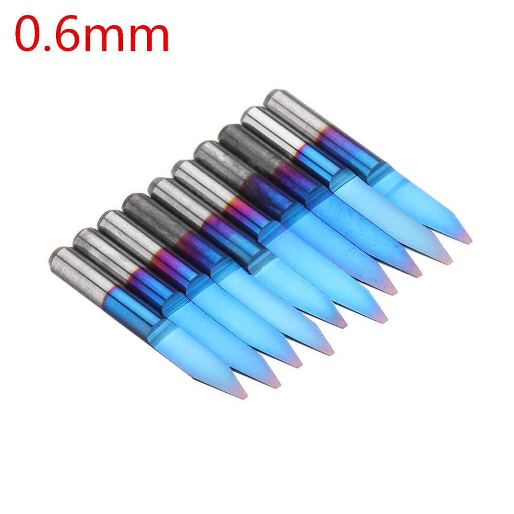10pcs 0.1-1.5mm 30 Degree PCB Engraving Bit Blue Nano Coated Carbide CNC Flat Bottom Engraving Bit Router Tool