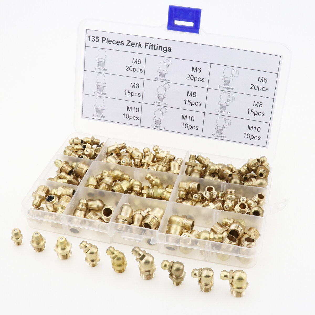 135pcs Hydraulic Metric Brass Zerk Grease Nipple Fitting Kit Machinery Parts