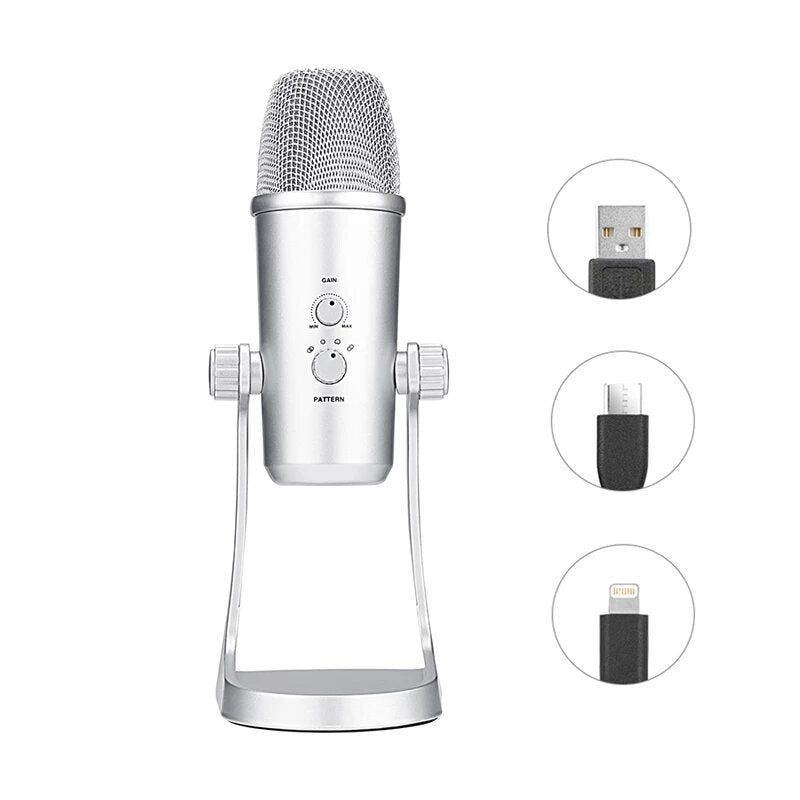 USB Microphone Stereo Condenser Mic for iPhone Android Smartphone Windows Computer Laptop PC Live Broadcast Interview
