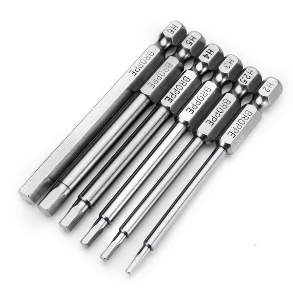 6pcs 75mm H2-H6 Magnetic Hexagon Head Screwdriver Bits 1/4 Inch Hex Shank