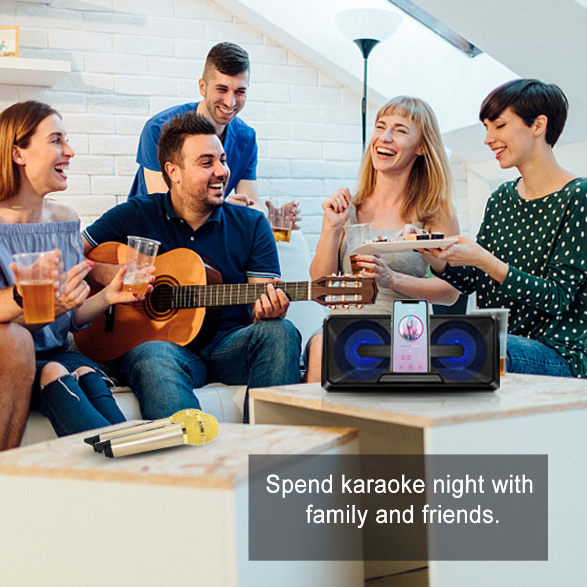 Bluetooth Speaker with Two Wireless Microphone Mobile Wireless Karaoke Speaker Wireless Stereo Party Super Speaker Box