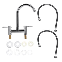 Modern Kitchen Sink Mixer Tap Chrome Monobloc Basin Twin Lever Taps Swivel 360