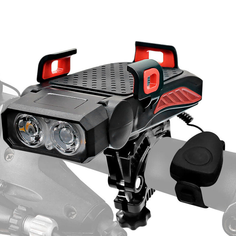 4-in-1 Bicycle Light 5 Gear USB Rechargeable Bike Highlight 130dB 5 Modes Horn Phone Holder Power Bank Cycling