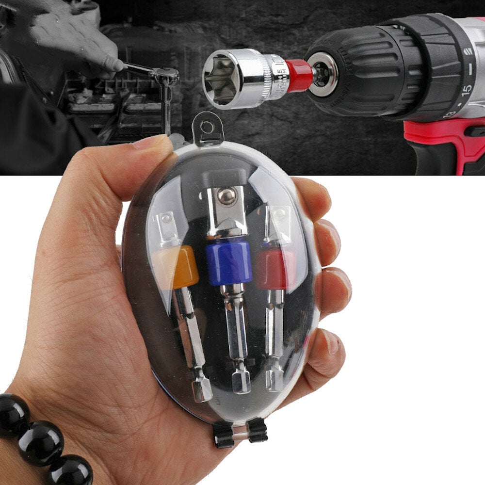 Hi-Spec 3pc 1/4 3/8 1/2 Hex Electric Impact Wrench Socket Power Hand Tools Sockets Adapter Sets With Extension Rod Drill Bits Set