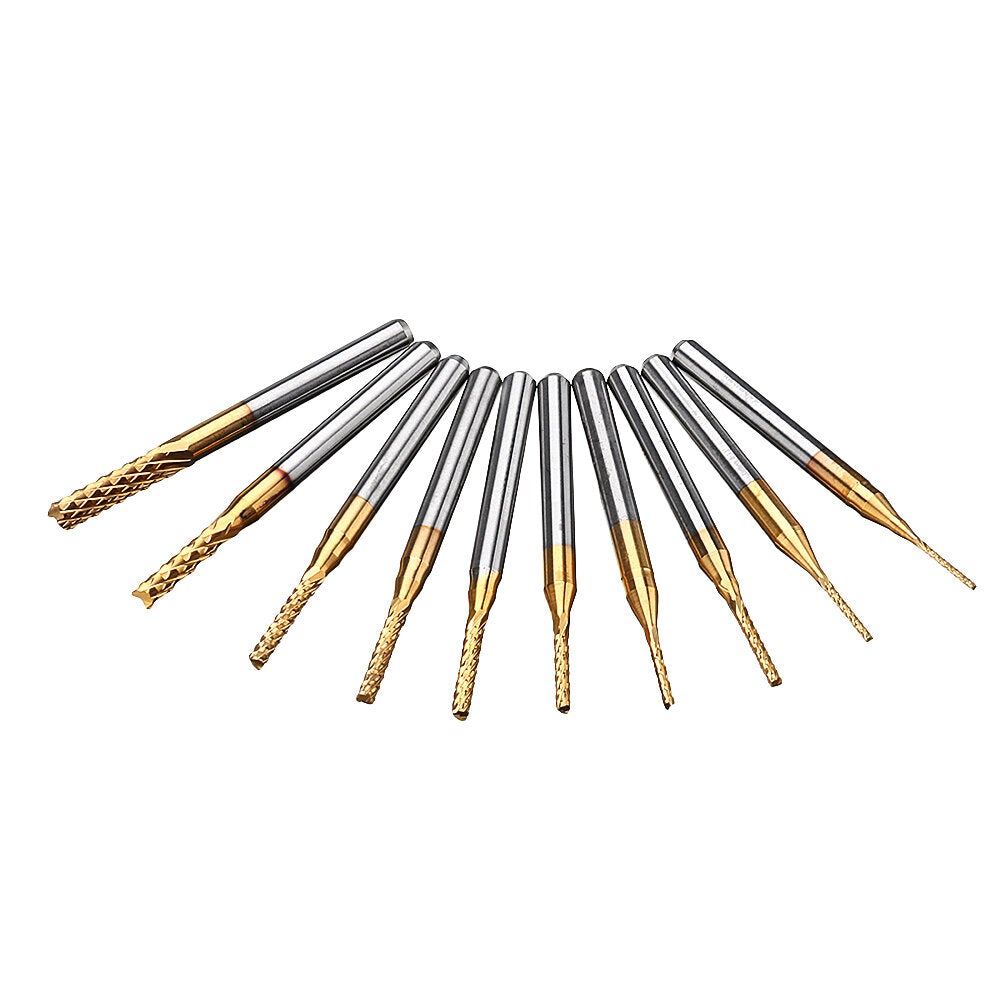 10Pcs 0.8-3mm Titanium Coated Engraving Milling Cutter Carbide Bits
