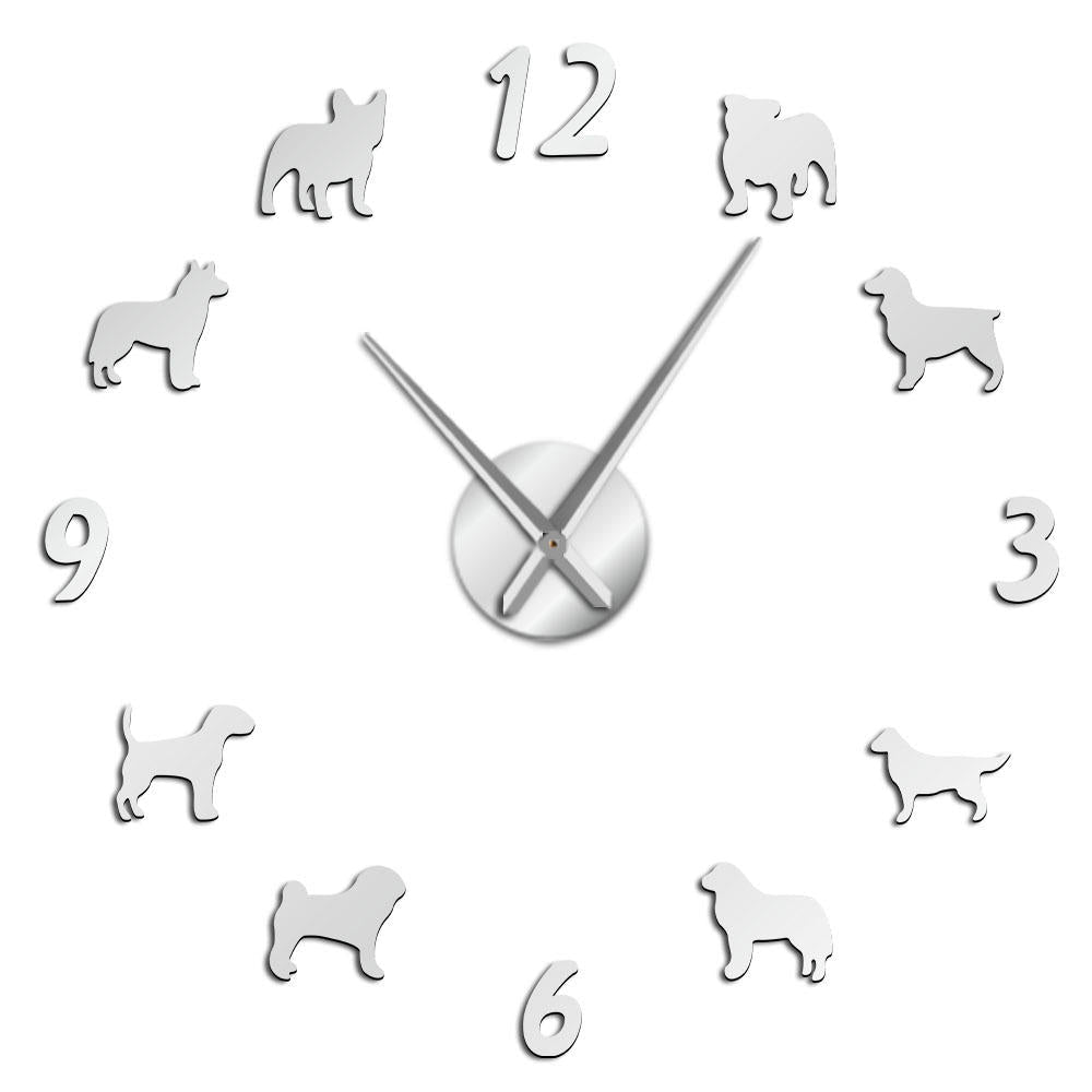 Dog Breeds Large Wall Clock Dog Lovers Pet Owners Home Decor Giant Wall Clock Modern Design DIY Puppies Wall Watch