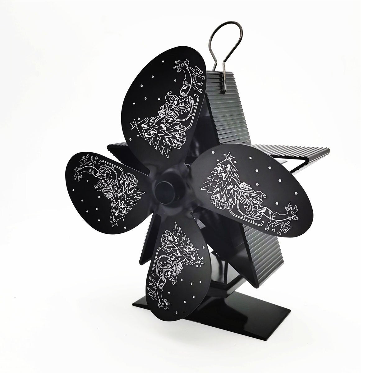 4 Blade Heat Powered Stove Fan with Magnetic Thermometer for Fireplace Heater