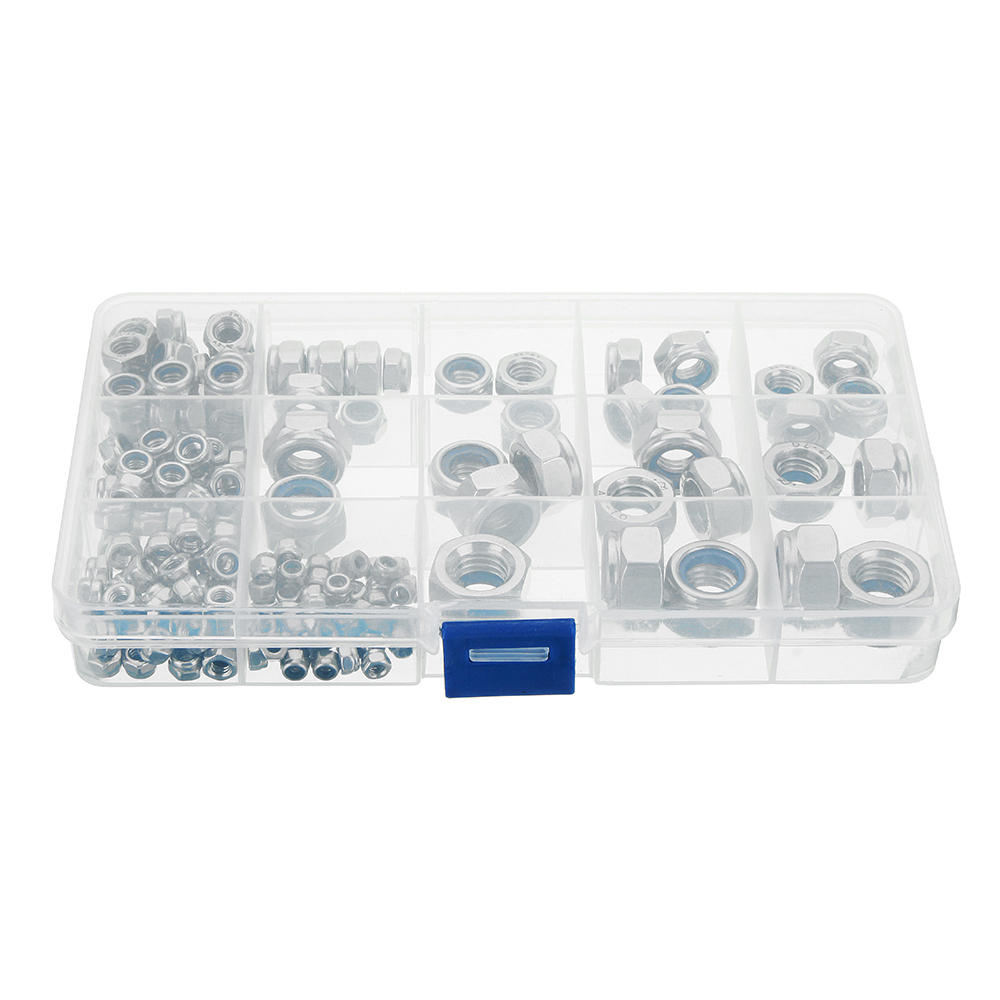 170Pcs 304 Stainless Steel Lock Nut Assortment M3/4/5/6/8/10/12 Nylon Insert Locknut