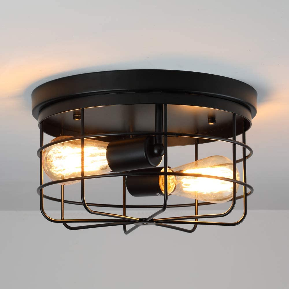 Industrial Vintage Metal Round Pendant Lamp Semi Flush Mount Ceiling Light Shade Without Bulb