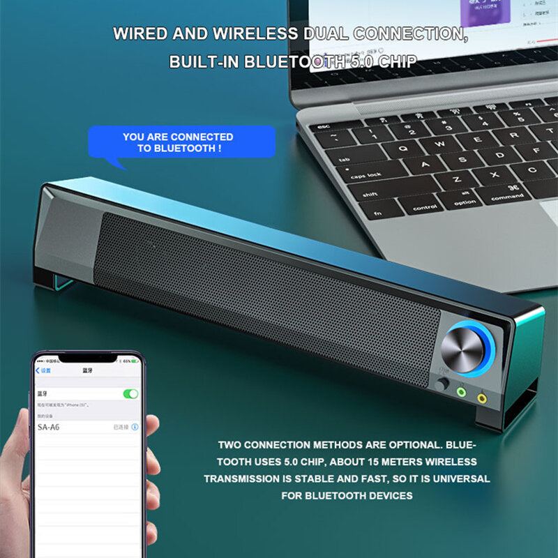 Bluetooth Soundbar TV Bar Computer 2.1 Channel Bass Subwoofer AUX Wired Wireless Bluetooth PC Home Theater System Speakers With Mic