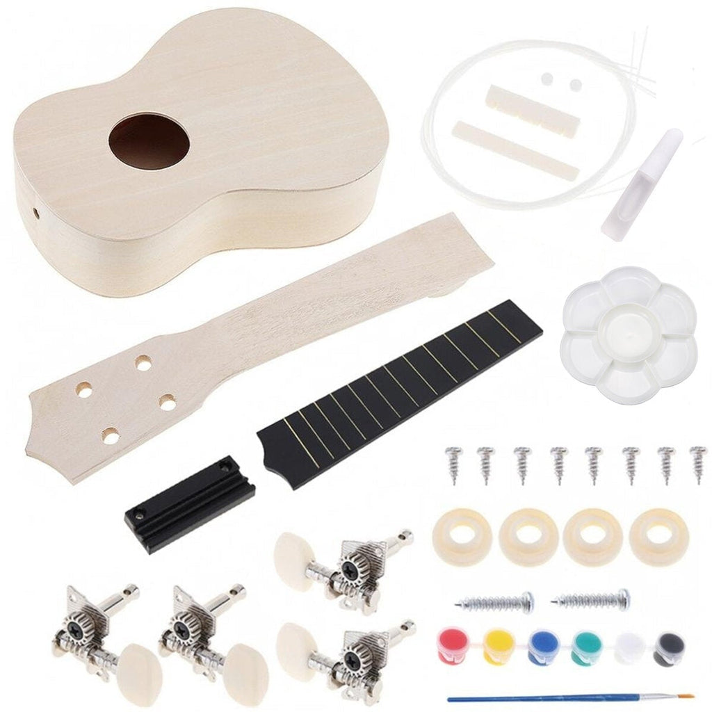 21 Inch Ukulele DIY Kit Miniature UKE Guitar Instrument Wooden Paint Build with Full Acc