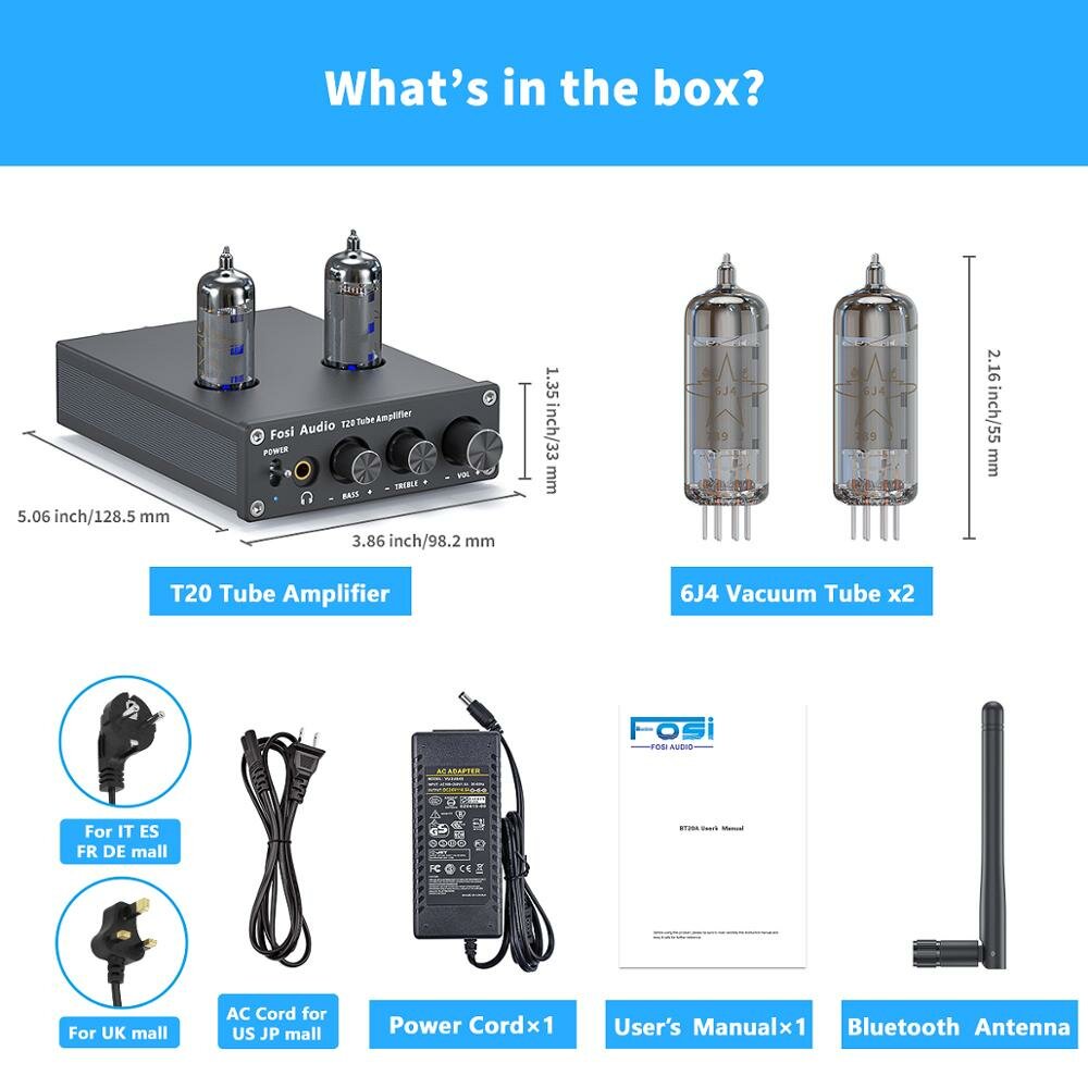 Bluetooth Tube Amplifier Stereo Receiver 2 Channel Class D Digital Mini Hi-Fi Power Amp Preamp Compact Integrated Headphone for Home Passive Speakers