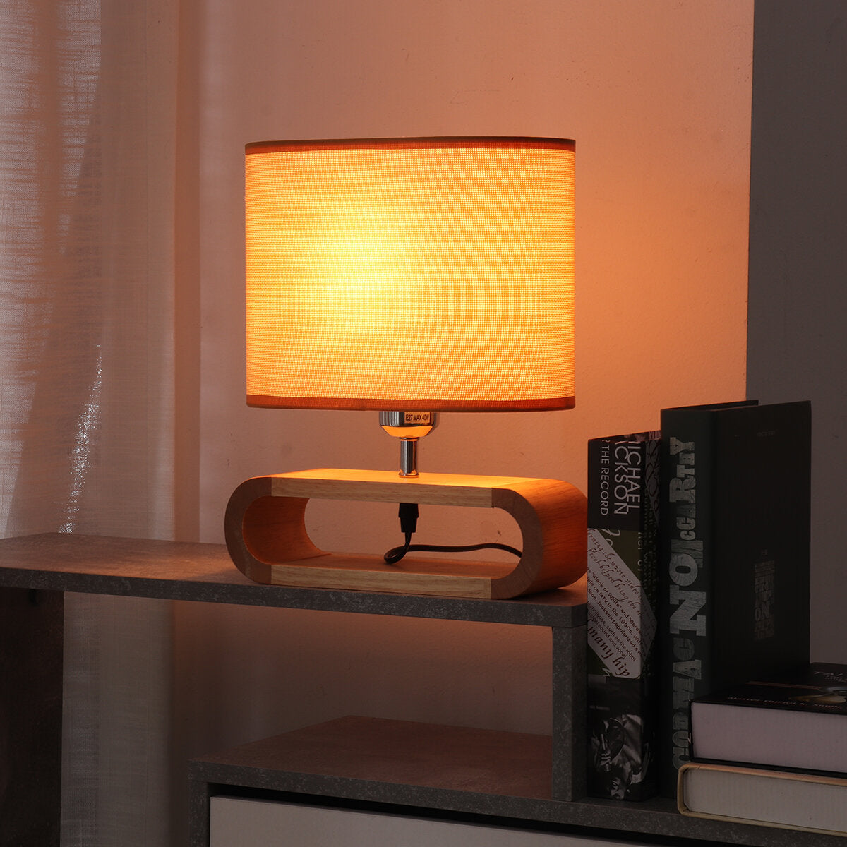 Wooden Modern Table Lamp Timber Bedside Lighting Desk Reading Light Brown White 85-265V