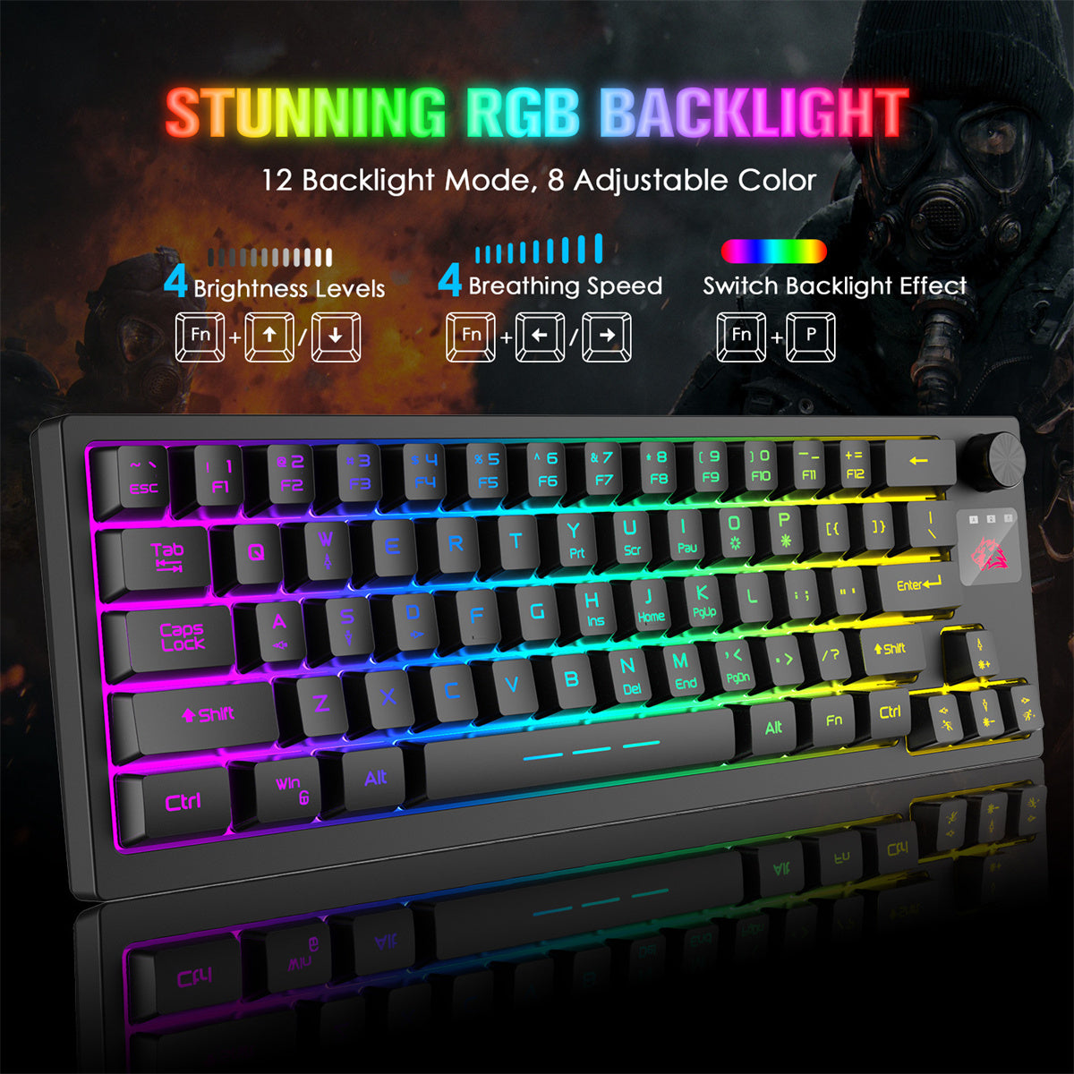 64-Keys Translucent RGB Gaming Wireless Keyboard with Adjustable Mouse Pad for PC Laptop Gamer